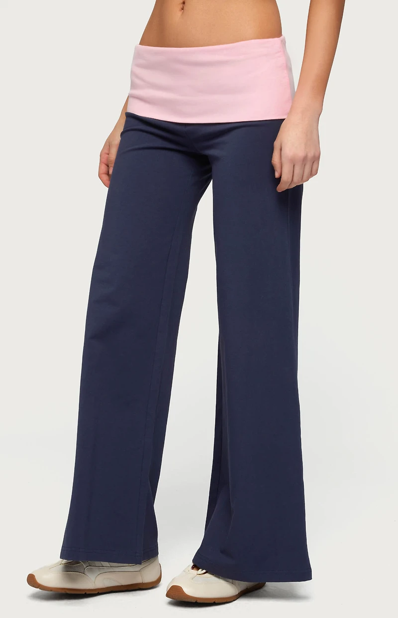 Edikted Petite Wide Leg Contrast Foldover Pants