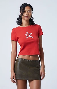 Third Charm Faux Leather Eyelet Mini Skort