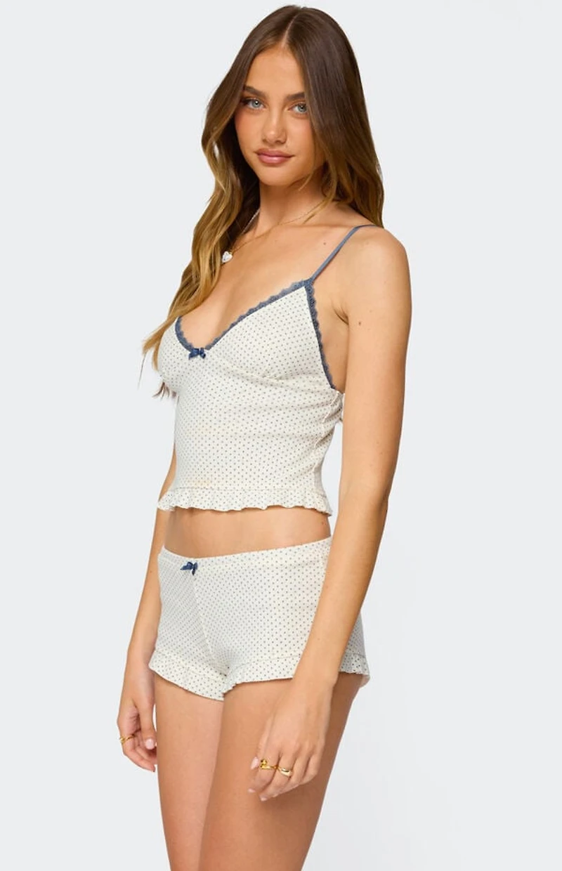 Edikted Avalon Dotted Pointelle Ruffle Tank Top