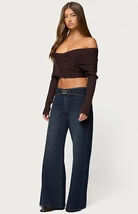 Edikted Briah Belted Low Rise Wide Leg Jeans