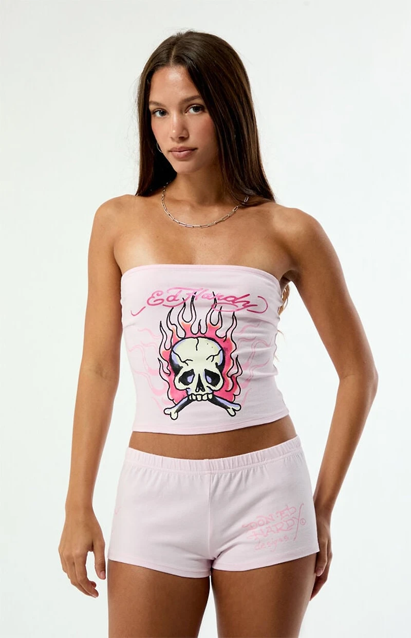 Ed Hardy Pink Flame Skull Shorts