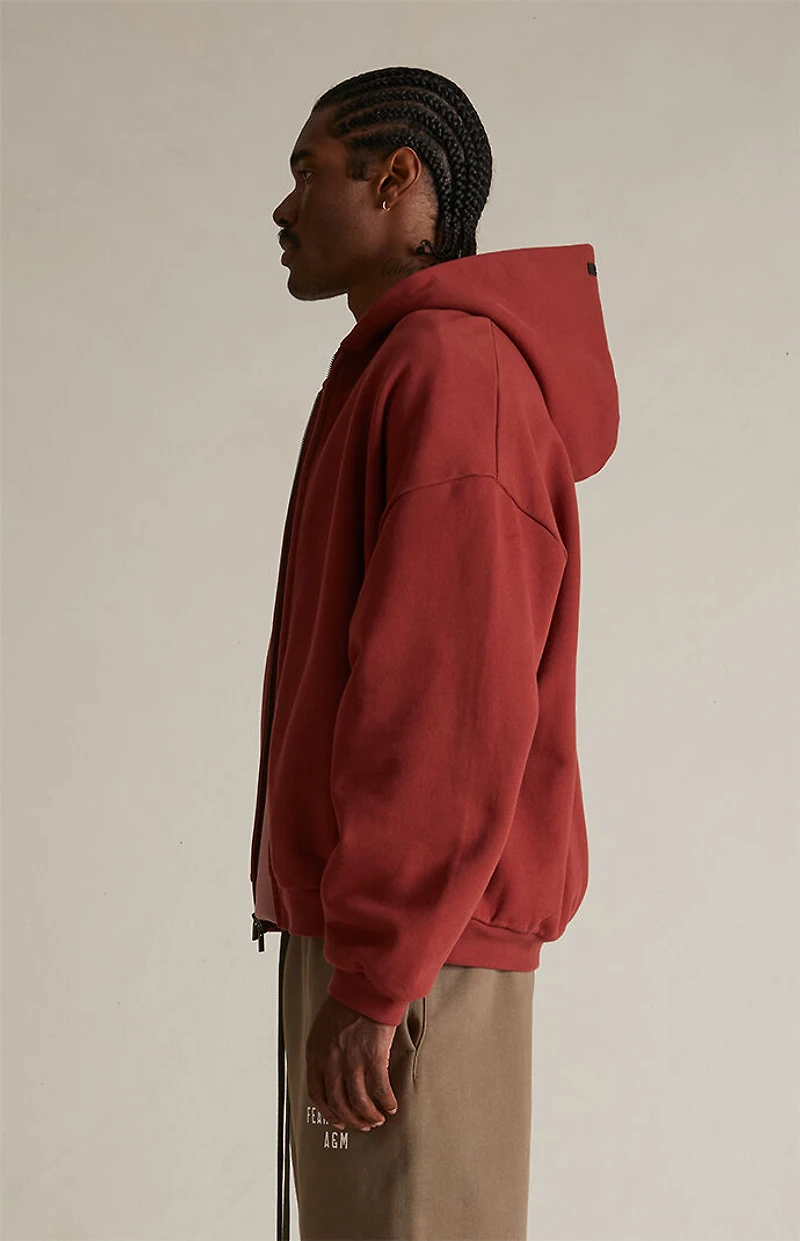 Fear of God ESSENTIALS Crimson Heavy Fleece Full Zip Hoodie