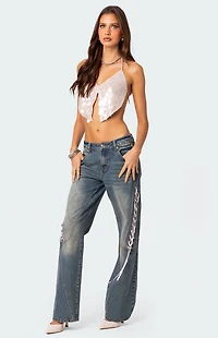 Edikted Confetti Sequin Open Back Crop Top