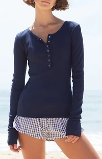 John Galt Blue Athern Ribbed Long Sleeve Top