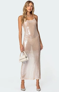 Edikted Sheer Sequin Slitted Maxi Dress