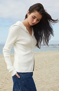 John Galt White Double Zip Sweater