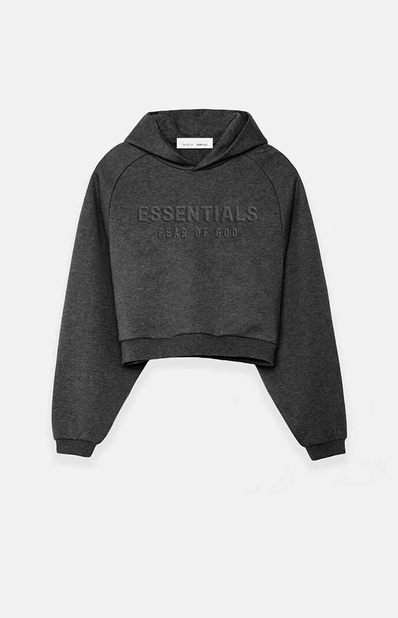 Fear of God ESSENTIALS Women's Charcoal Heather '90s Embossed Raglan Cropped Hoodie