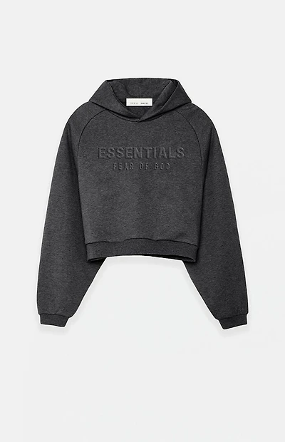 Fear of God ESSENTIALS Women's Charcoal Heather '90s Embossed Raglan Cropped Hoodie