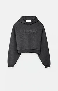 Fear of God ESSENTIALS Women's Charcoal Heather '90s Embossed Raglan Cropped Hoodie