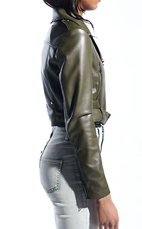AZALEA WANG Remy Olive Butter Faux Leather Jacket