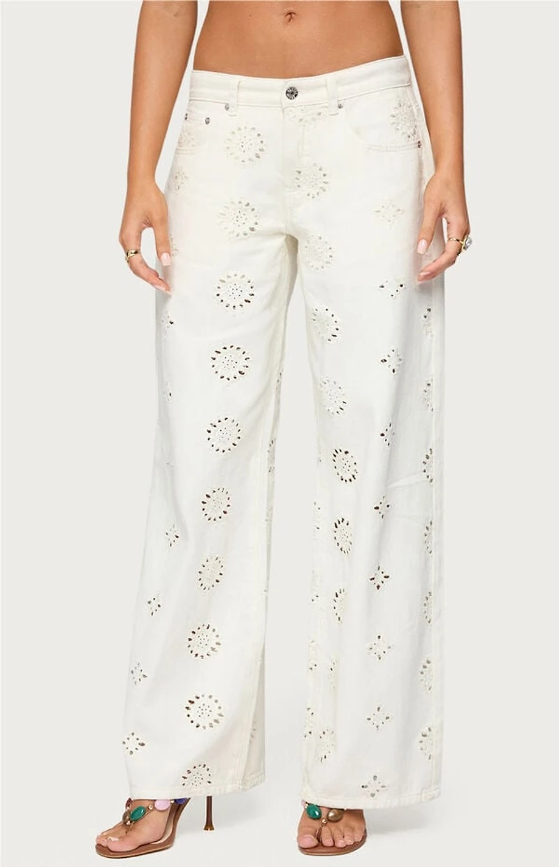 Edikted Eyelet Low Rise Wide Leg Jeans