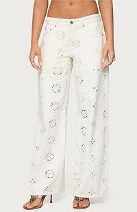 Edikted Eyelet Low Rise Wide Leg Jeans