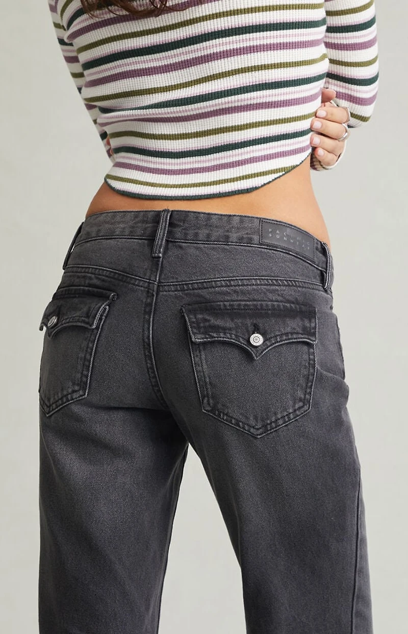 Pacsun Jade Low Rise Button Pocket Bootcut Jeans Faded Black
