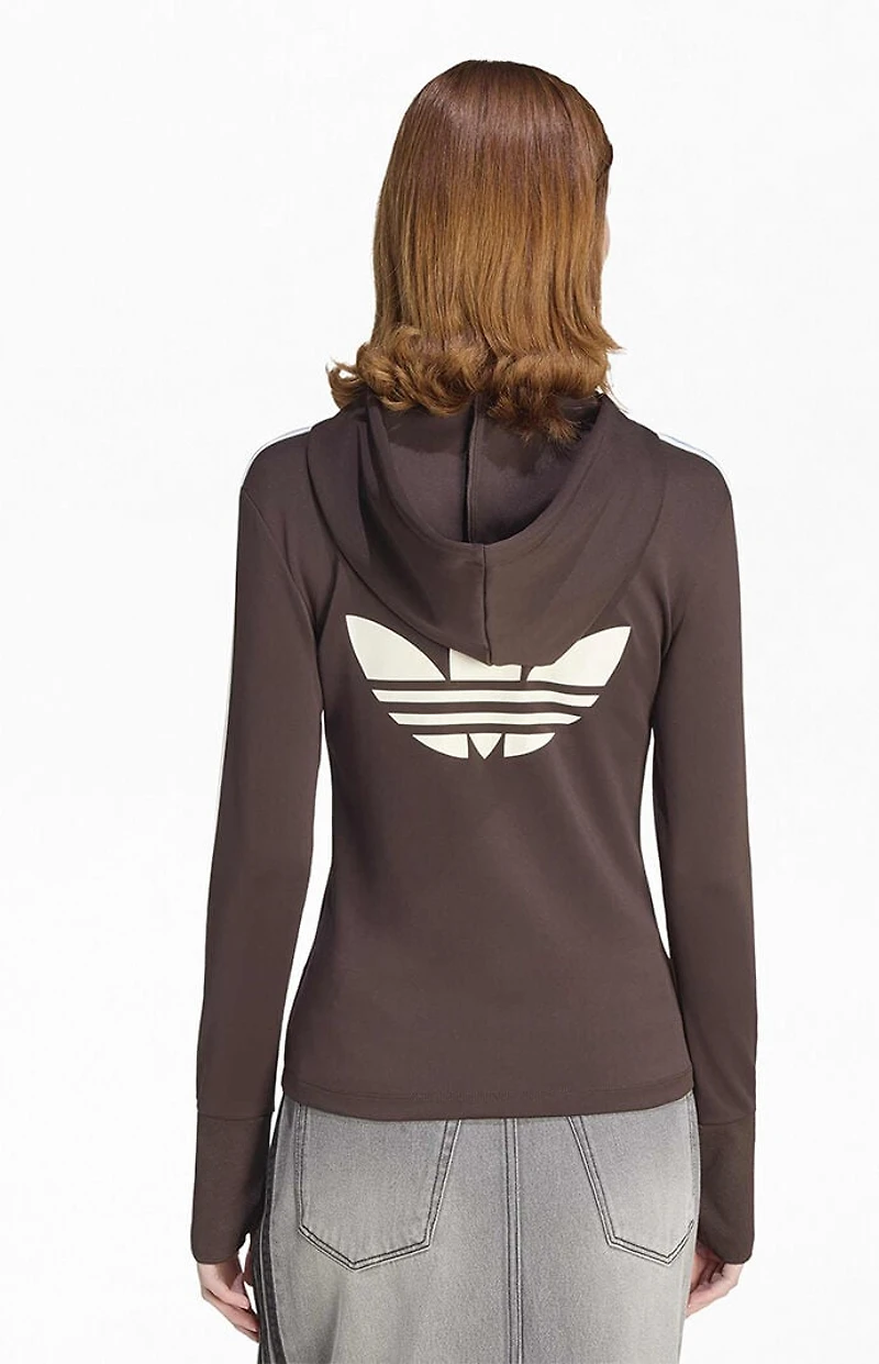 adidas Brown Trefoil 3-Stripe Zip Up Hoodie