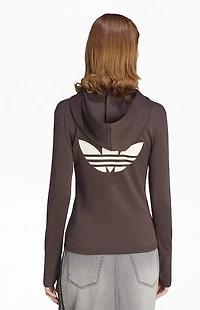adidas Brown Trefoil 3-Stripe Zip Up Hoodie