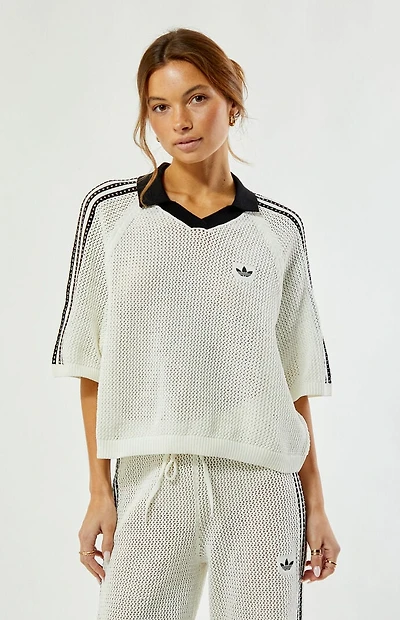 adidas Off White Crochet Polo Sweater