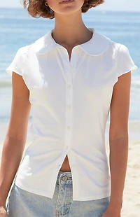 John Galt White Rue Collared Top