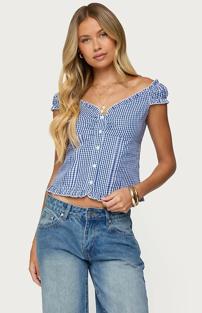 Edikted Dorothie Gingham Button Up Top