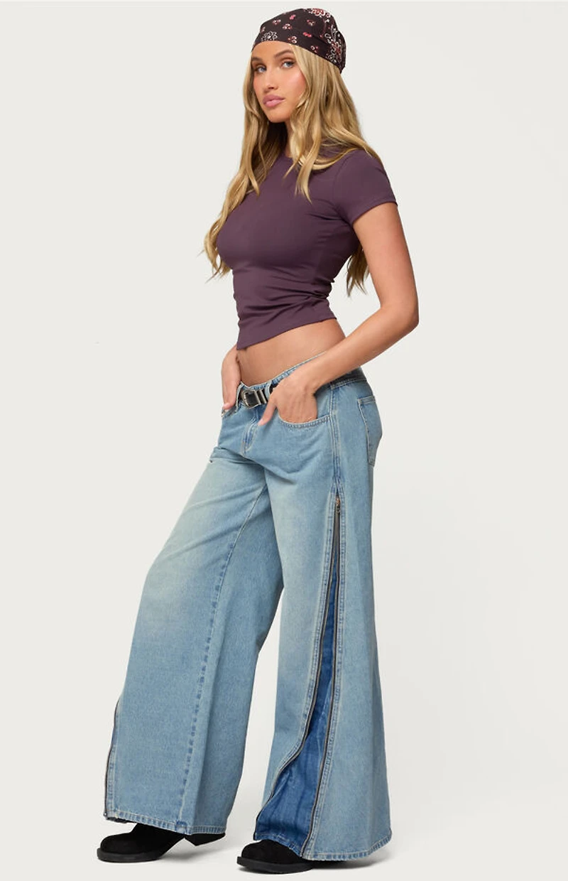Edikted Zippered Washed Wide Leg Jeans