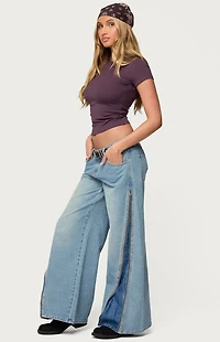 Edikted Zippered Washed Wide Leg Jeans
