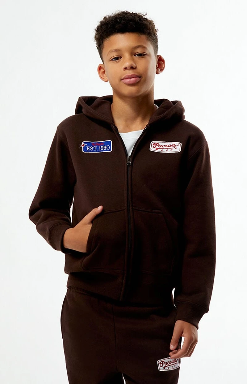 Pacsun Kids Brown Embroidered Patch Full Zip Up Hoodie