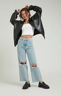Pacsun Nora Cropped Wide Leg Jeans Ripped Light Indigo