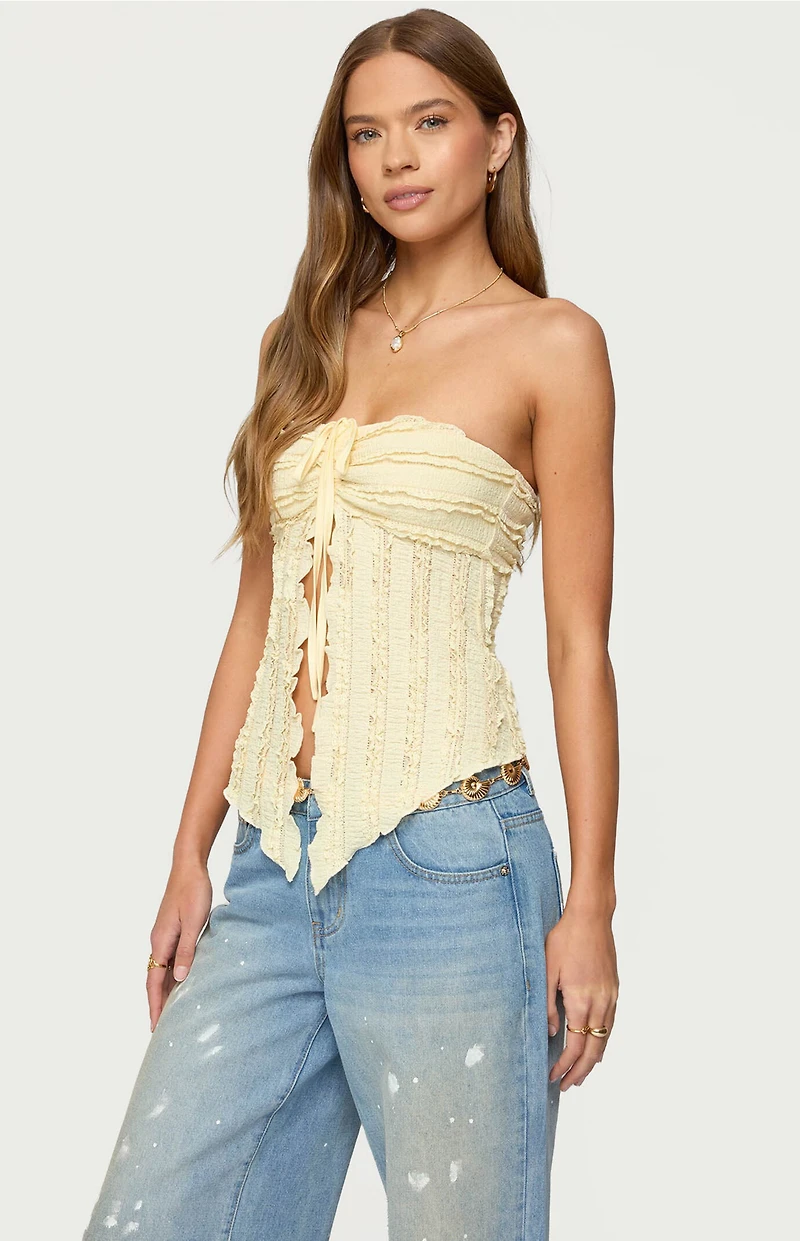 Edikted Textured Ruffle Split Front Top