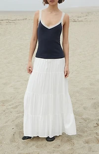 John Galt Navy Honor Lace Tank Top
