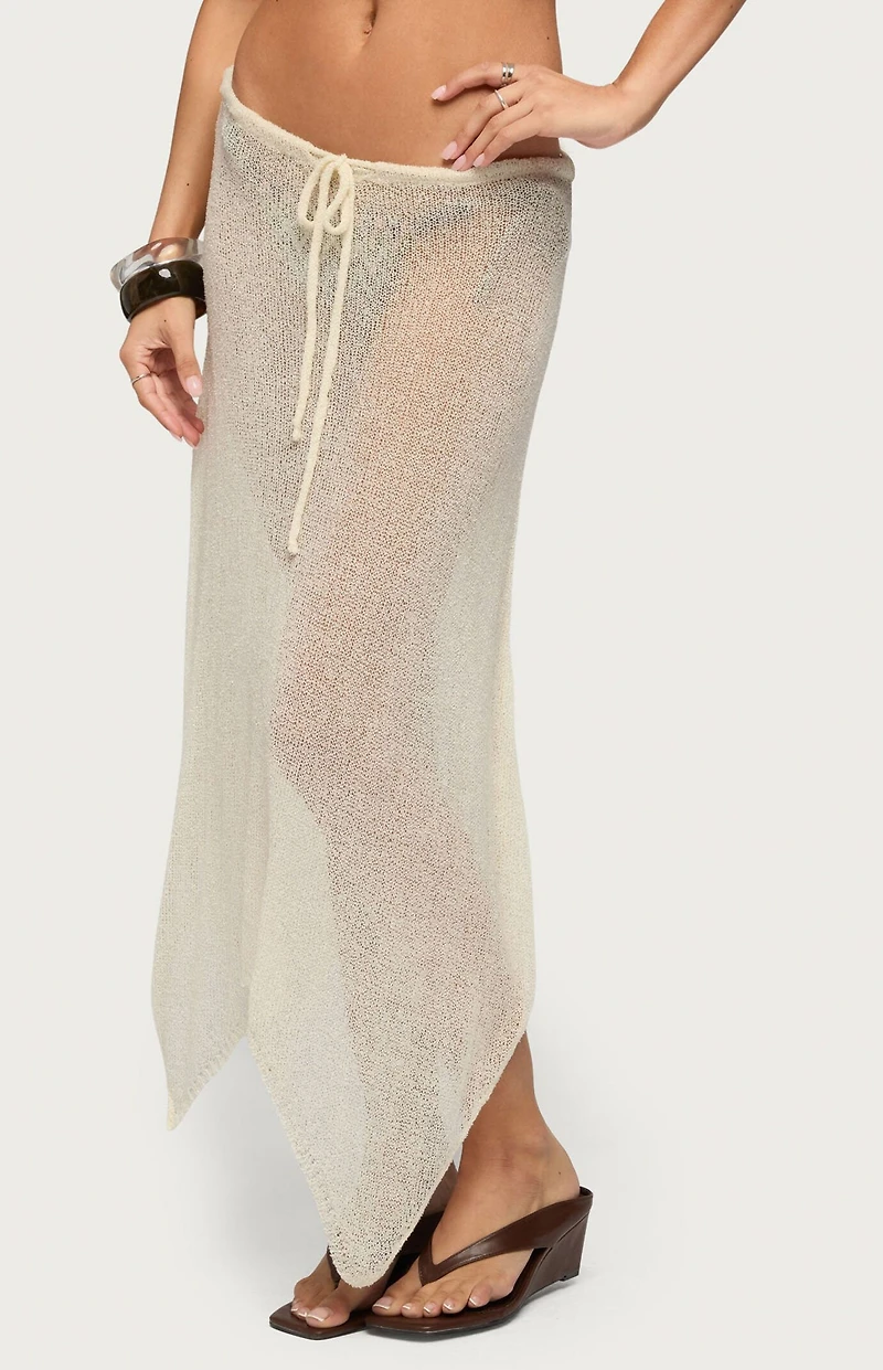 Edikted Isla Handkerchief Sheer Knit Midi Skirt