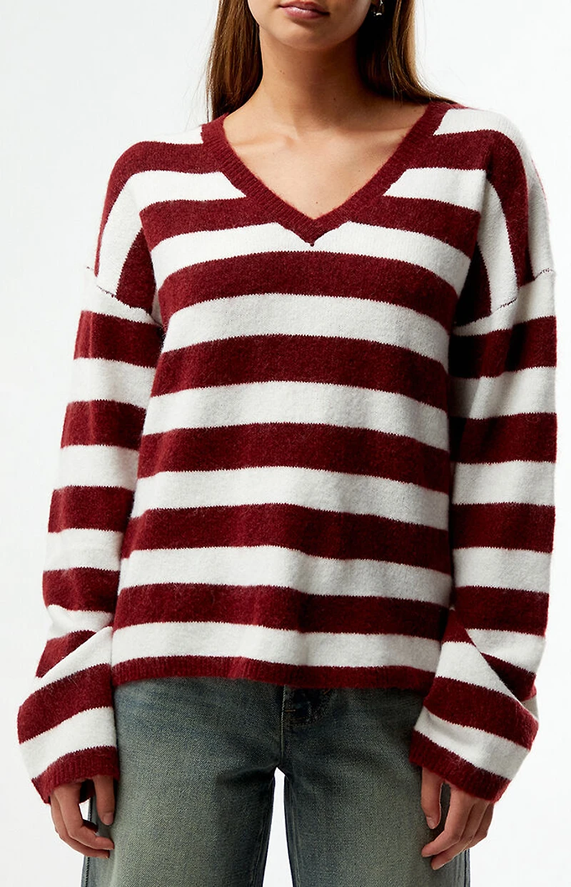 LA Hearts Striped V-Neck Sweater
