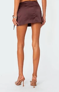 Edikted Bea Bow Ribbon Slit Satin Mini Skirt