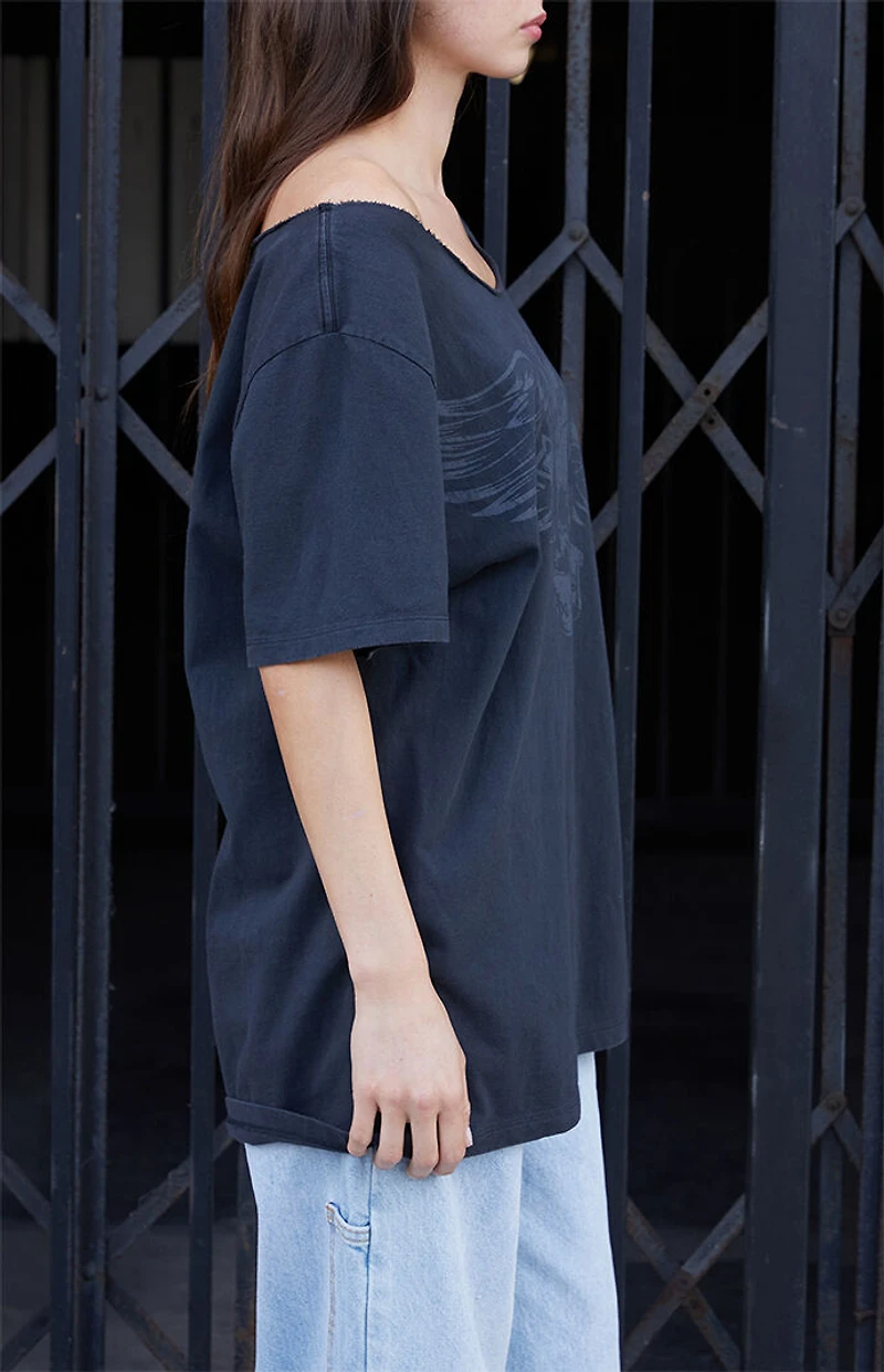 John Galt Skull Off-The-Shoulder Oversized T-Shirt