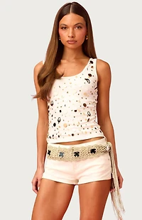 Edikted Barbie Sequin Ribbed Tank Top