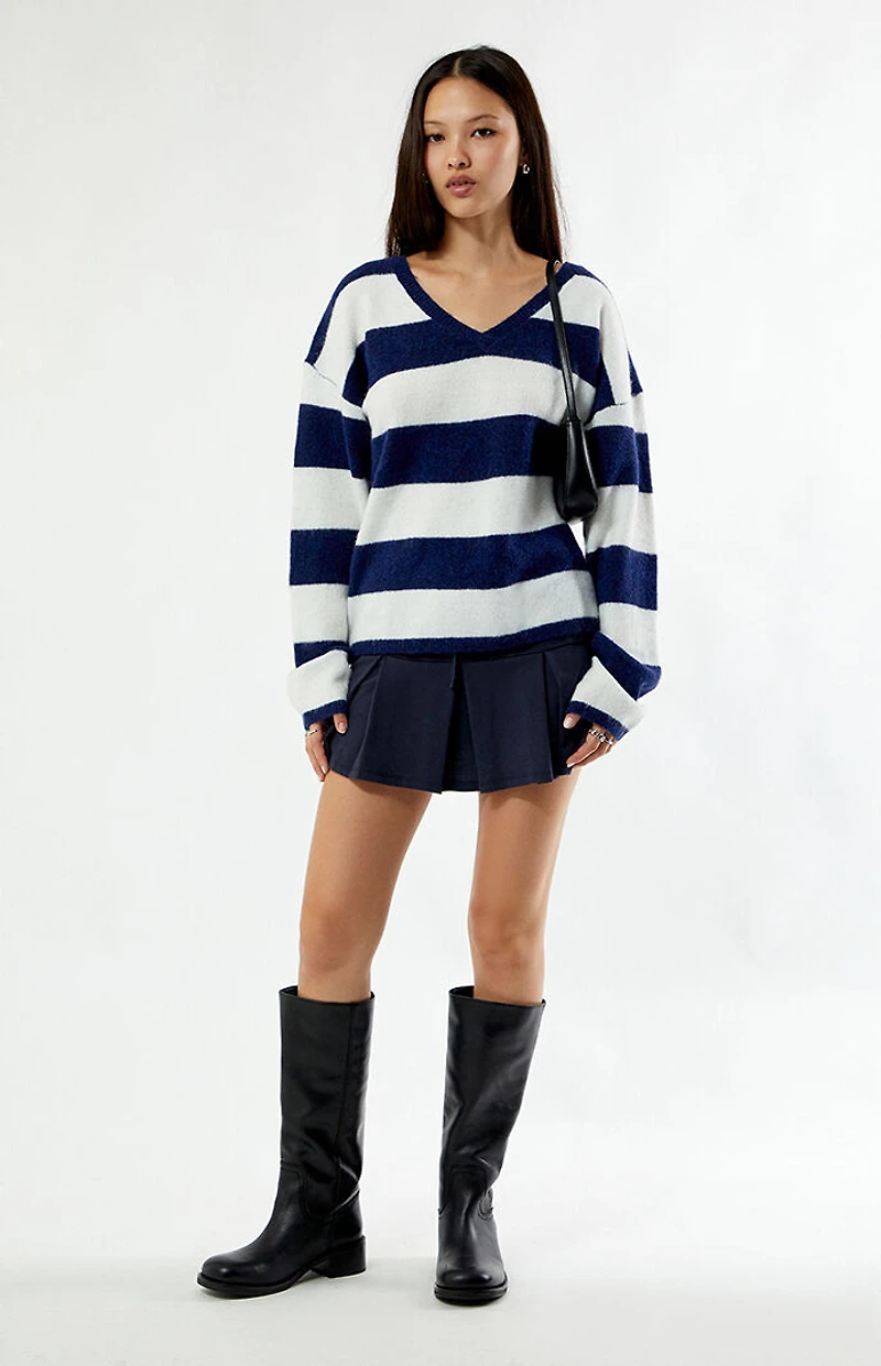 LA Hearts Striped V-Neck Sweater