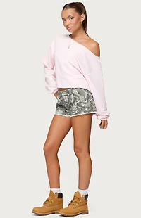Edikted Joyce Camo Low Rise Denim Shorts