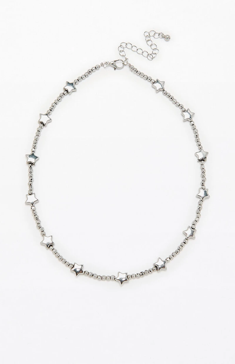 LA Hearts Silver Star Beaded Layered Necklace