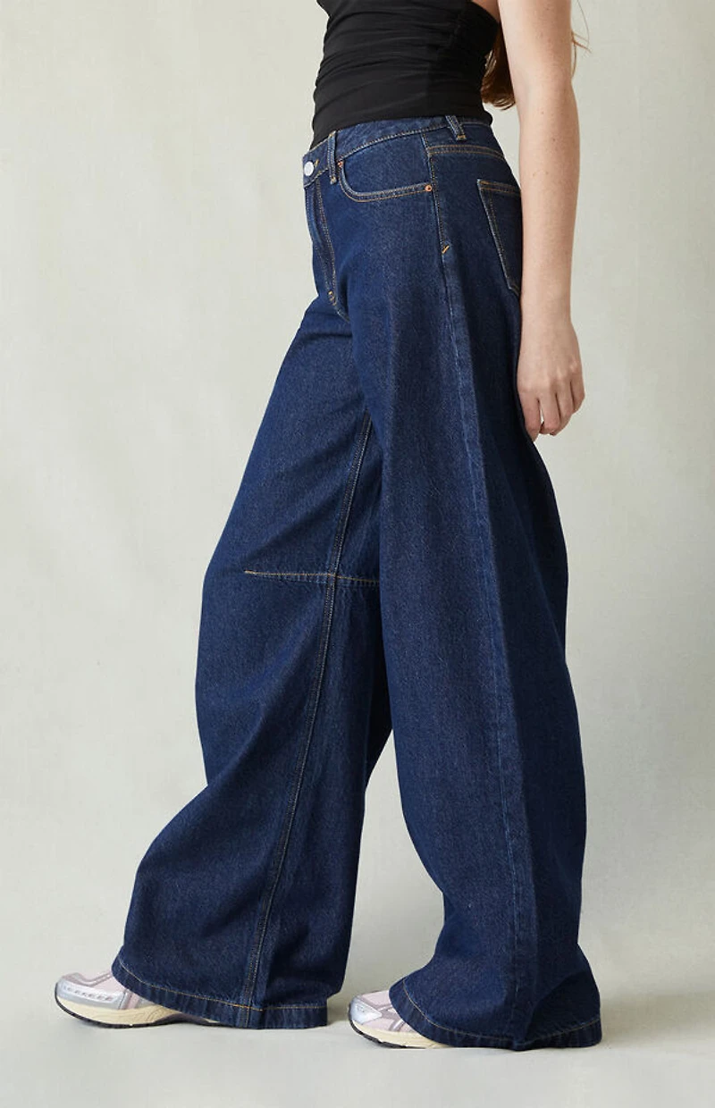 Pacsun Remi Baggy Barrel Jeans Knee Dart Dark Blue