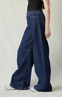Pacsun Remi Baggy Barrel Jeans Knee Dart Dark Blue