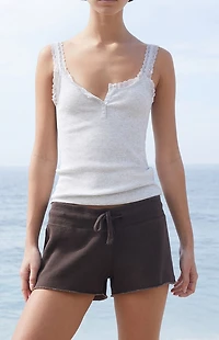 John Galt Brown Soft Raw Cut Sweat Shorts