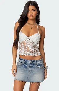 Edikted Nyx Backless Sheer Lace Top