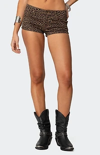 Edikted Leopard Printed Micro Denim Shorts