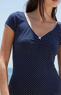 John Galt Navy Polka Dot Gina Cinched Top