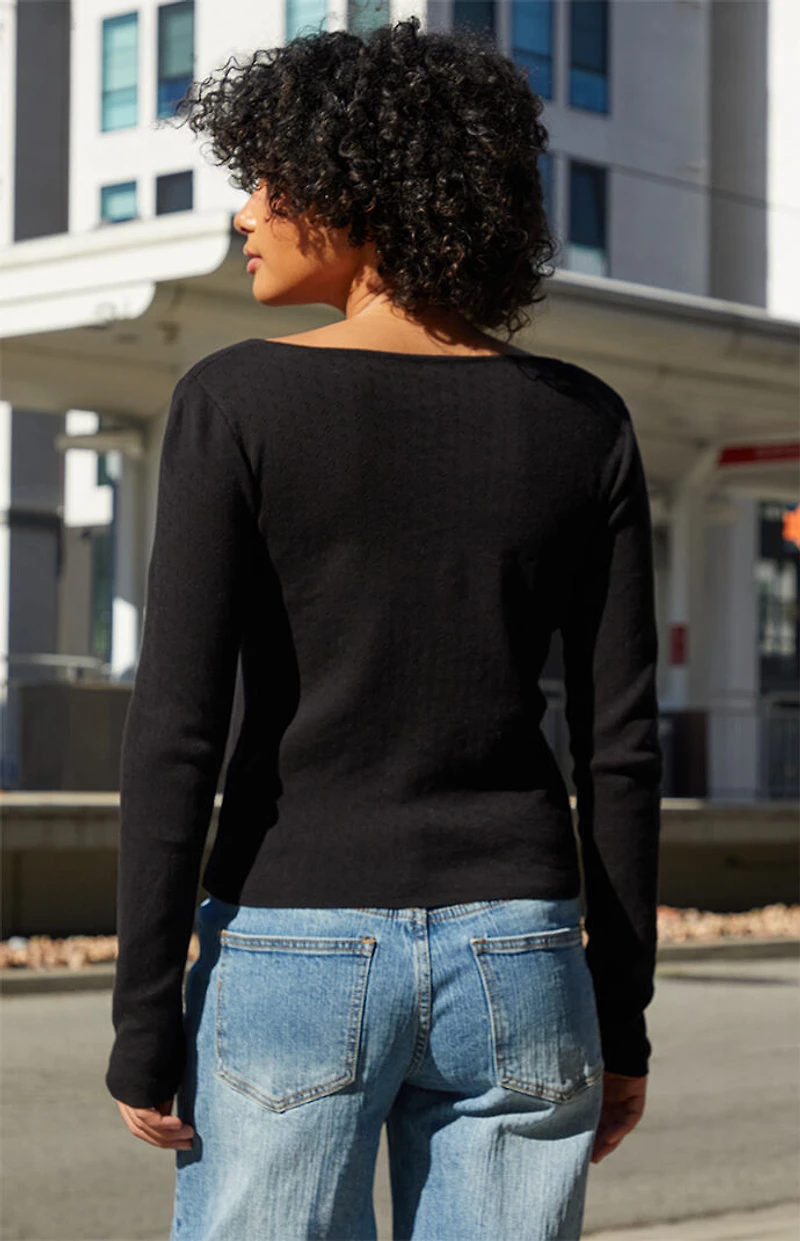 John Galt Black Athelia Pointelle Cardigan