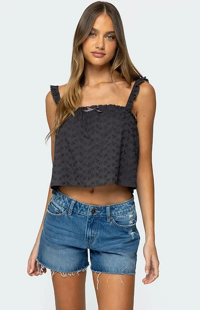 Edikted Tami Eyelet Ruffle Tank Top
