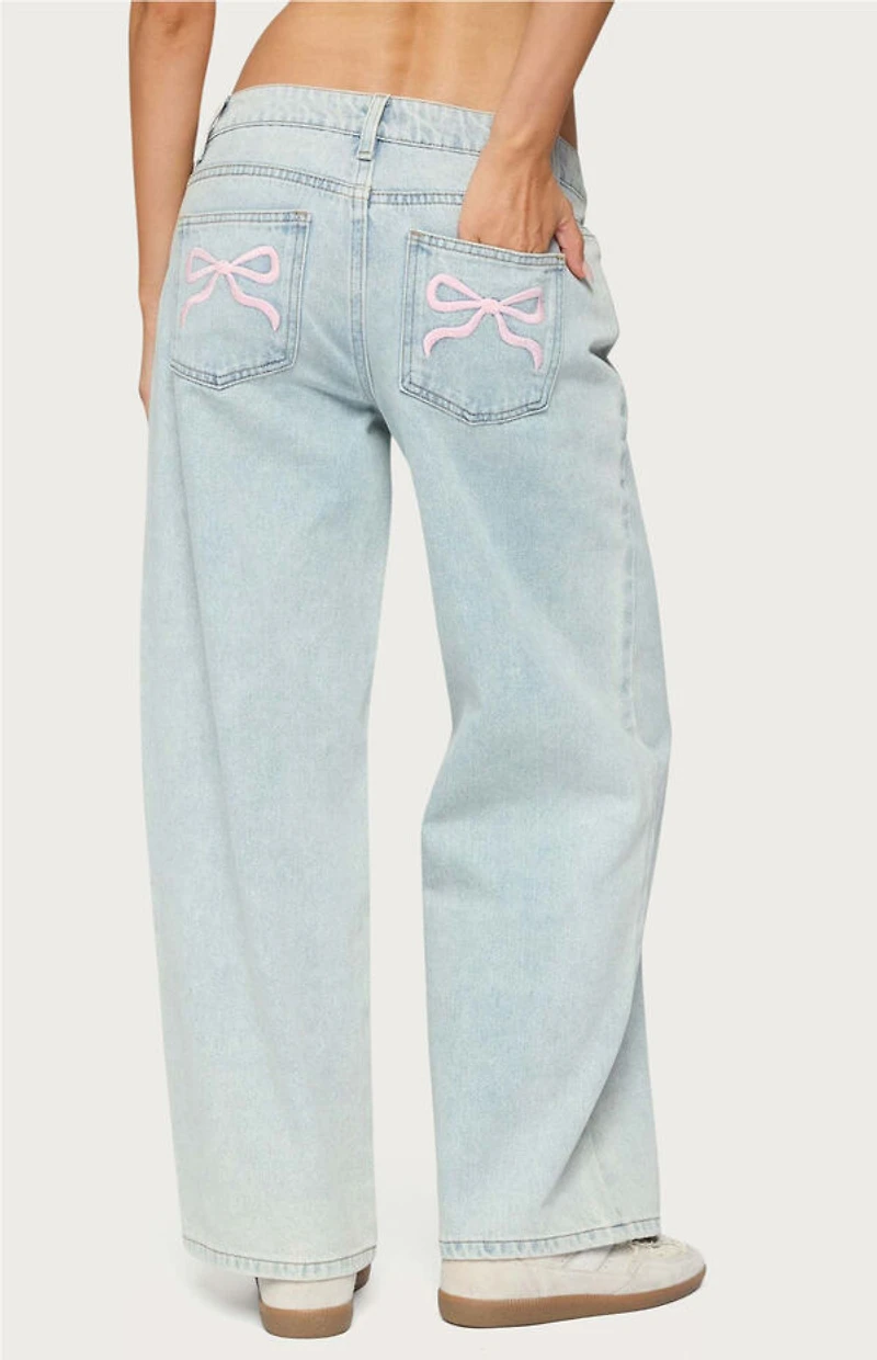 Edikted Petite Bow Pocket Relaxed Jeans