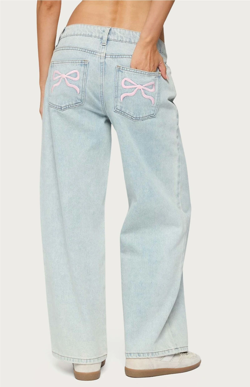 Edikted Petite Bow Pocket Relaxed Jeans