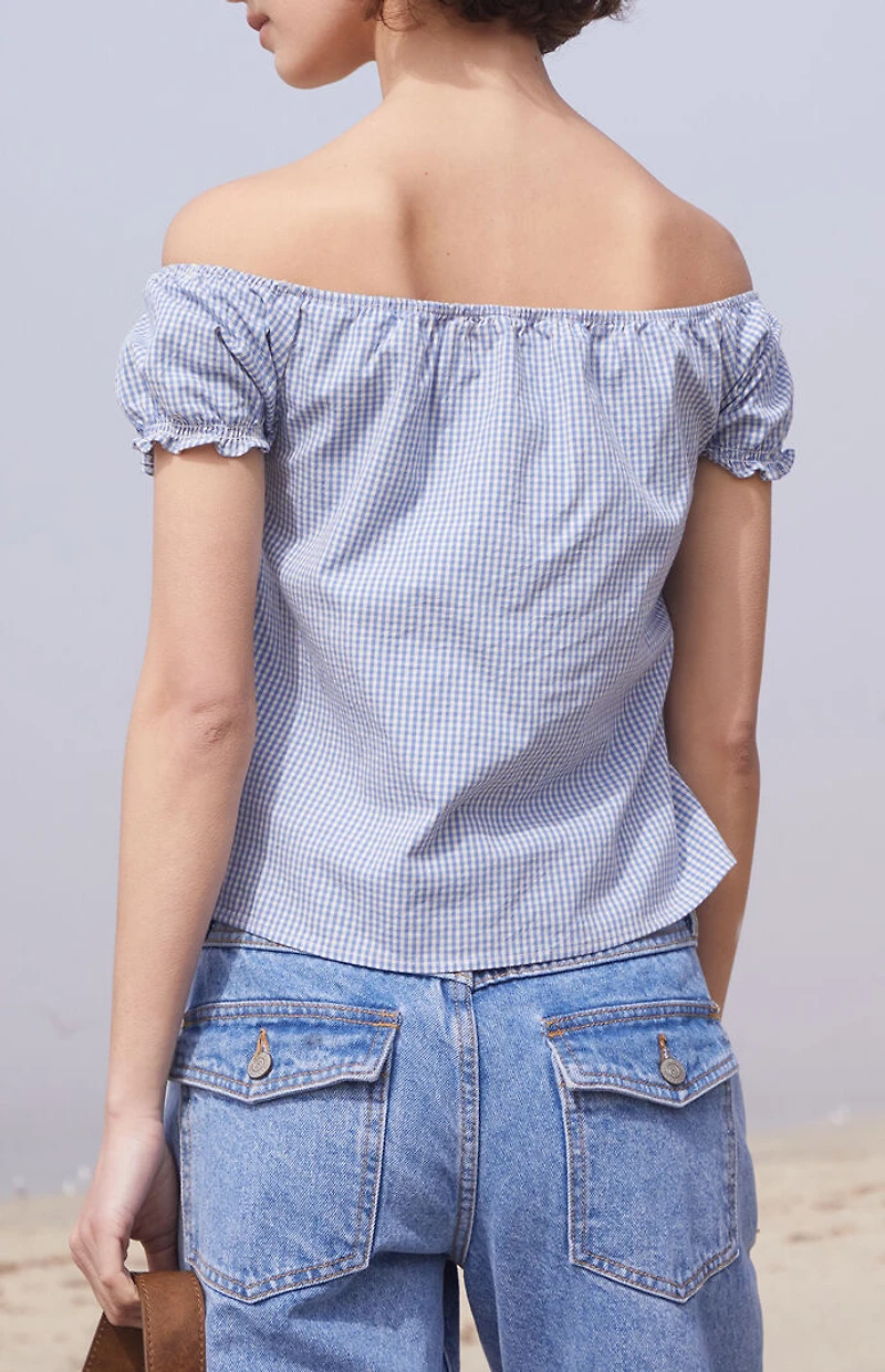 John Galt Blue & White Gingham Clarisse Off-The-Shoulder Top