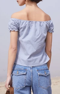 John Galt Blue & White Gingham Clarisse Off-The-Shoulder Top