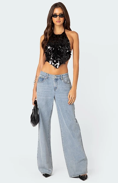 Edikted Caelia Sequin Open Back Top