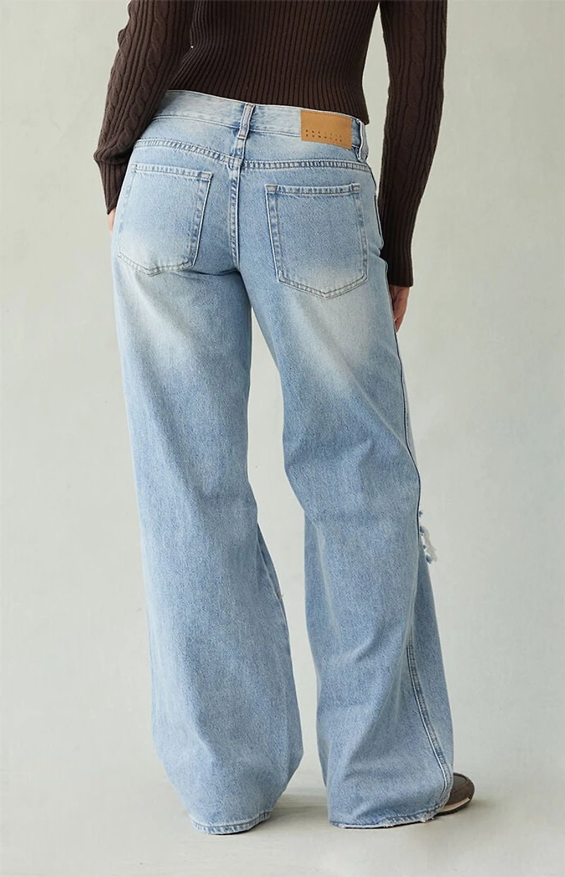 Pacsun Casey Low Rise Baggy Jeans Ripped Knees Medium Indigo
